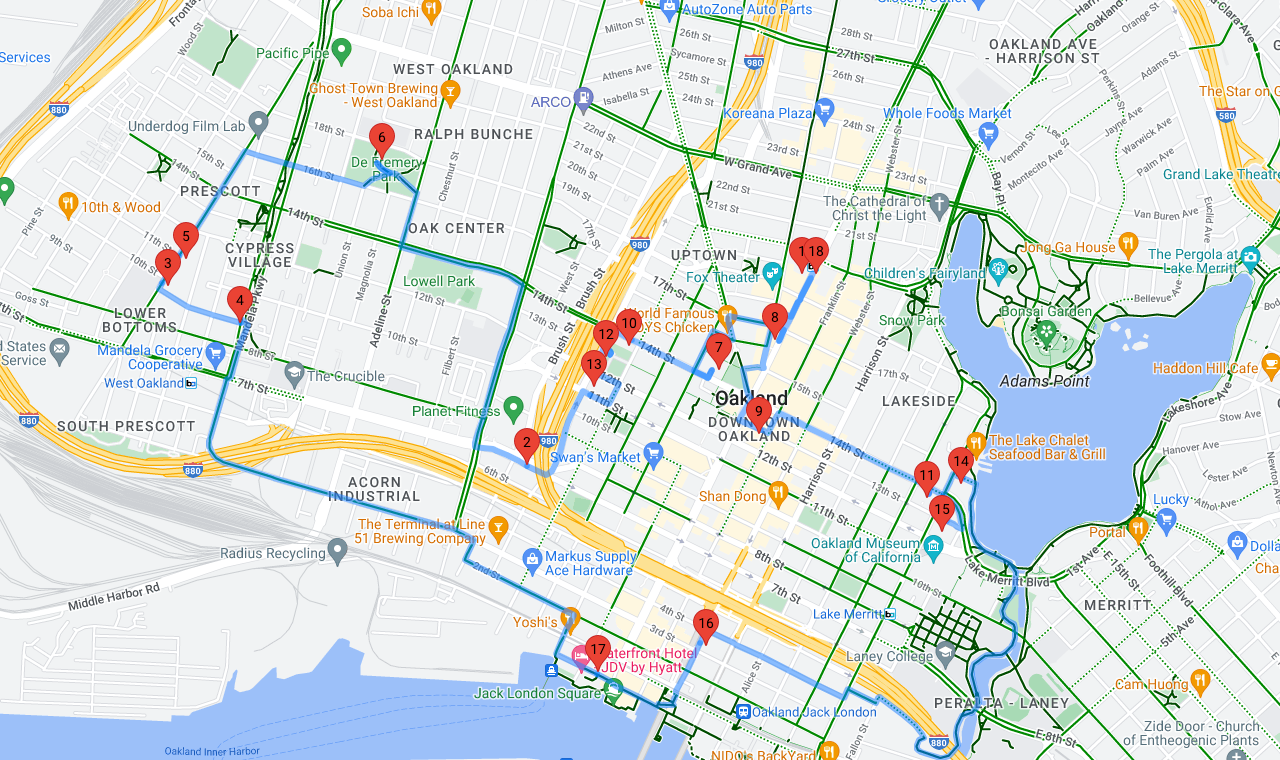 Map of Bike Tour of West Oakland